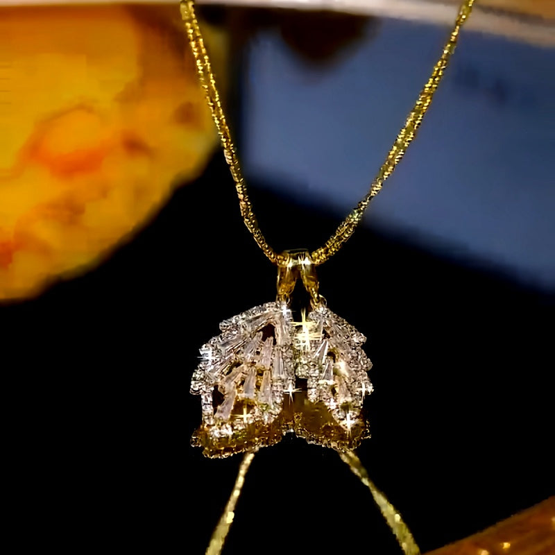 14K Gold-Plated Luxury Diamond Leaf Pendant Necklaces