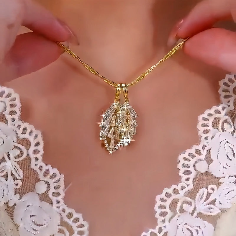 14K Gold-Plated Luxury Diamond Leaf Pendant Necklaces