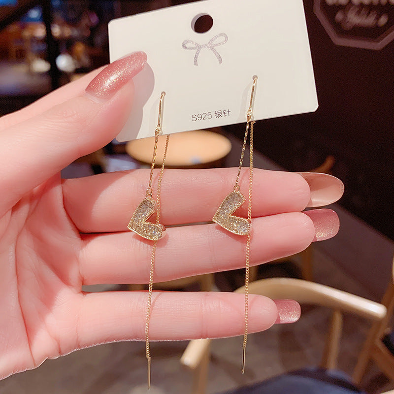 14K Gold-Plated Zircon Heart Threader Earrings