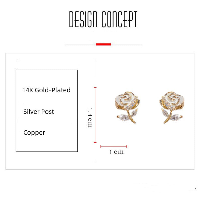 14k Gold-plated Zircon Rose Stud Earrings