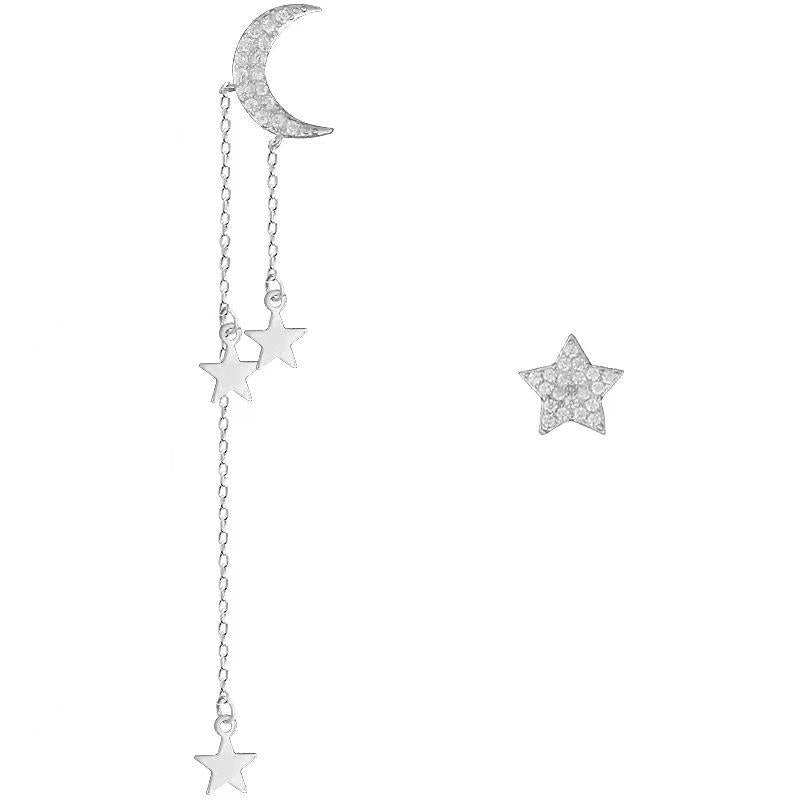Sterling Silver Star & Moon Tassel Earrings