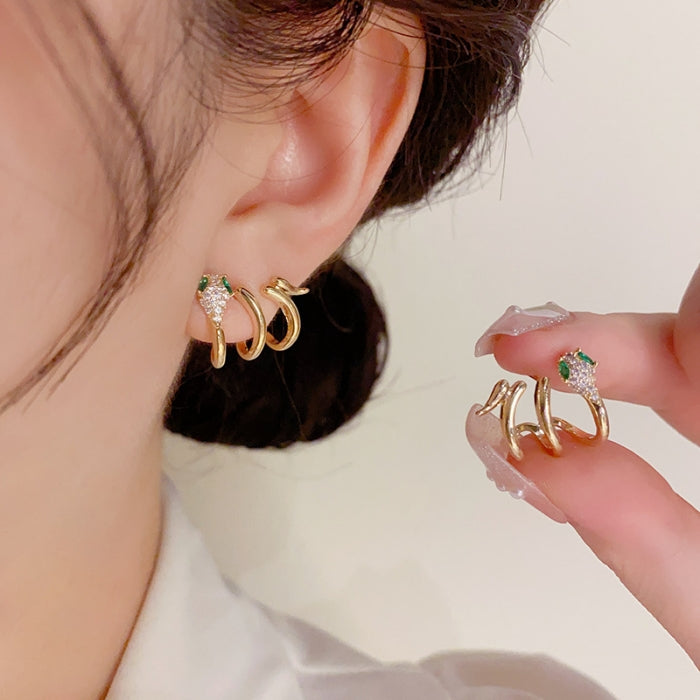 14K Gold Plated Zircon Snake Stud Earrings