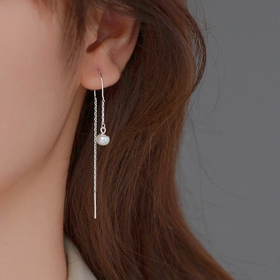Sterling Silver Artificial Pearl Threader Earrings