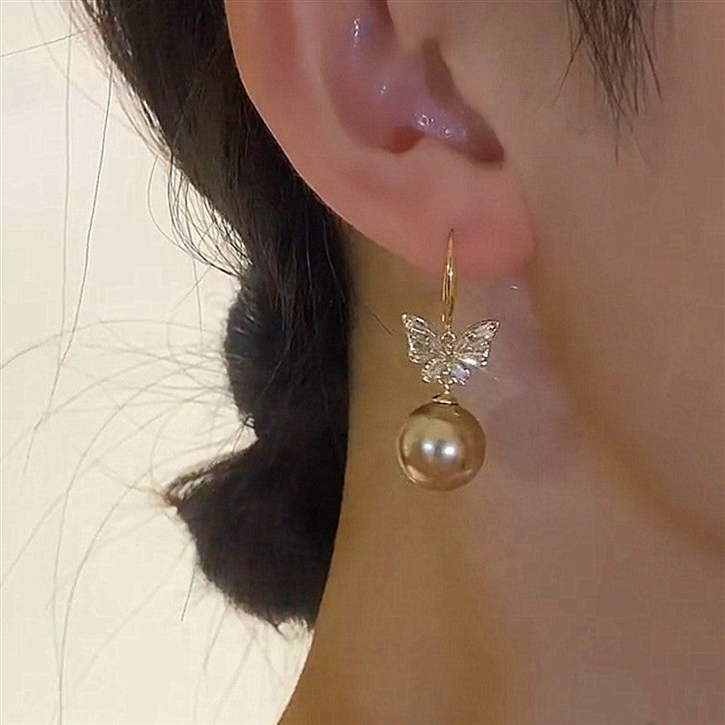 14K Gold-plated Butterfly Pearl Earrings