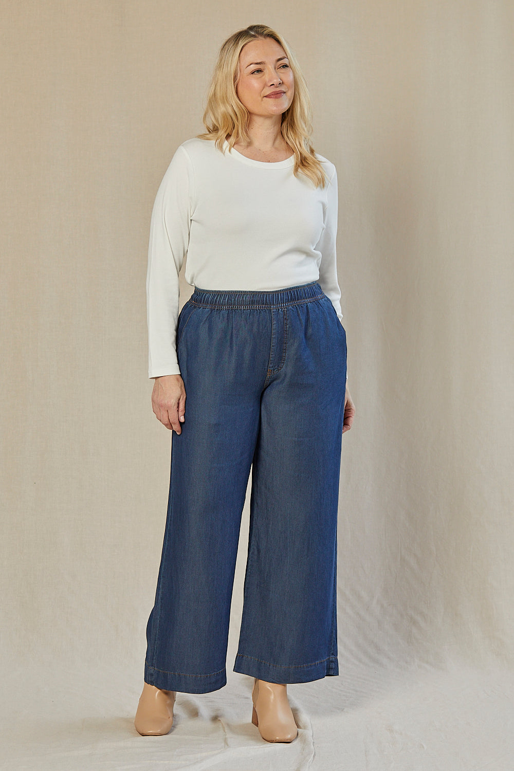 Breezy Regular Length Relaxed Tencel Pant in Mid Wash