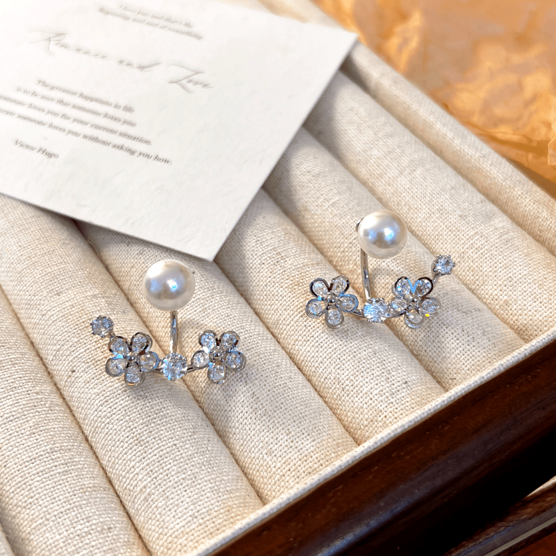 14K Gold-Plated Elegant Pearl Flower Earrings