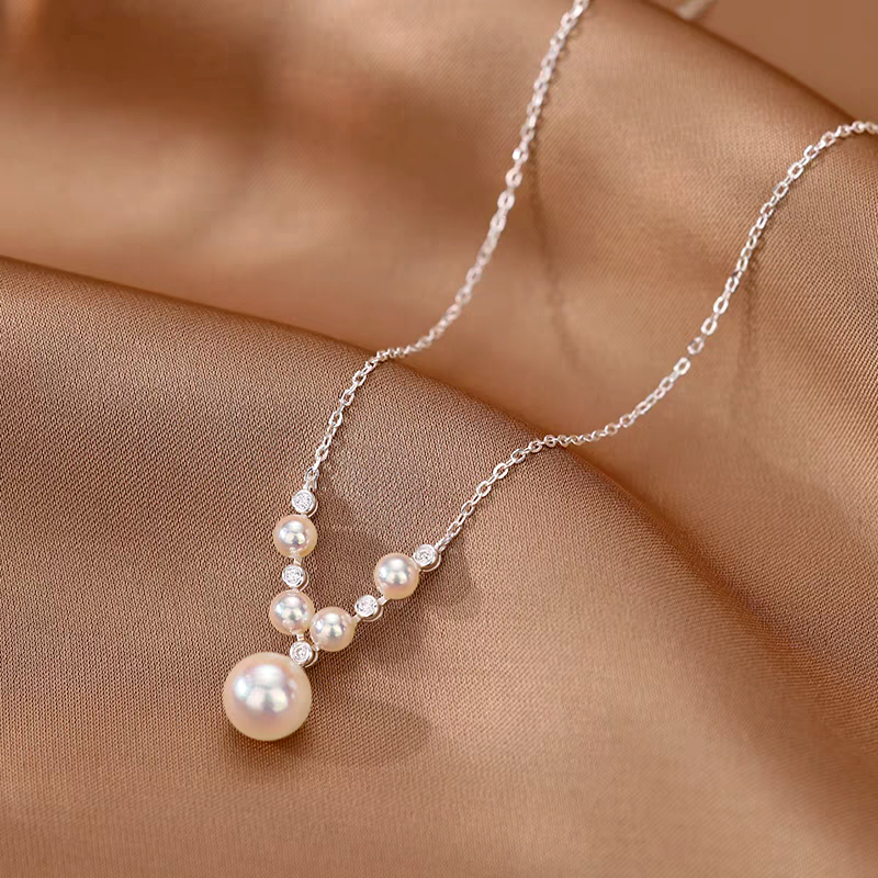 Sterling Silver V-Shaped Artificial Pearl Necklaces