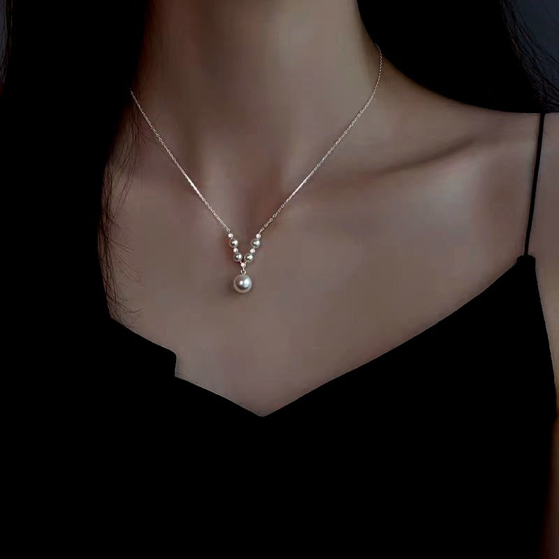 Sterling Silver V-Shaped Artificial Pearl Necklaces