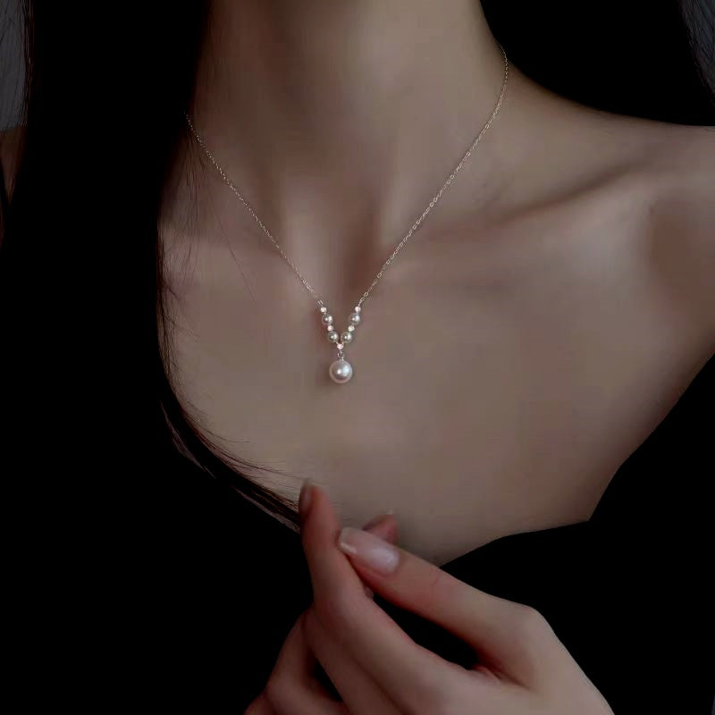 Sterling Silver V-Shaped Artificial Pearl Necklaces