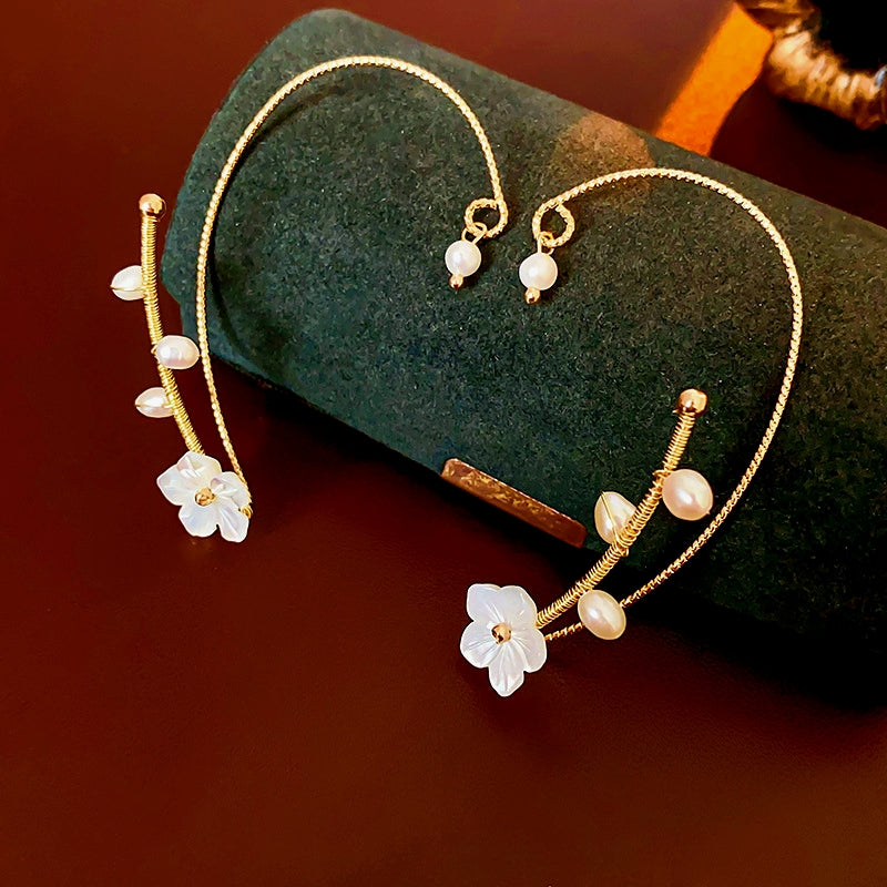 14K Gold-plated Flower Pearl Ear Cuffs ( 1 Pair )