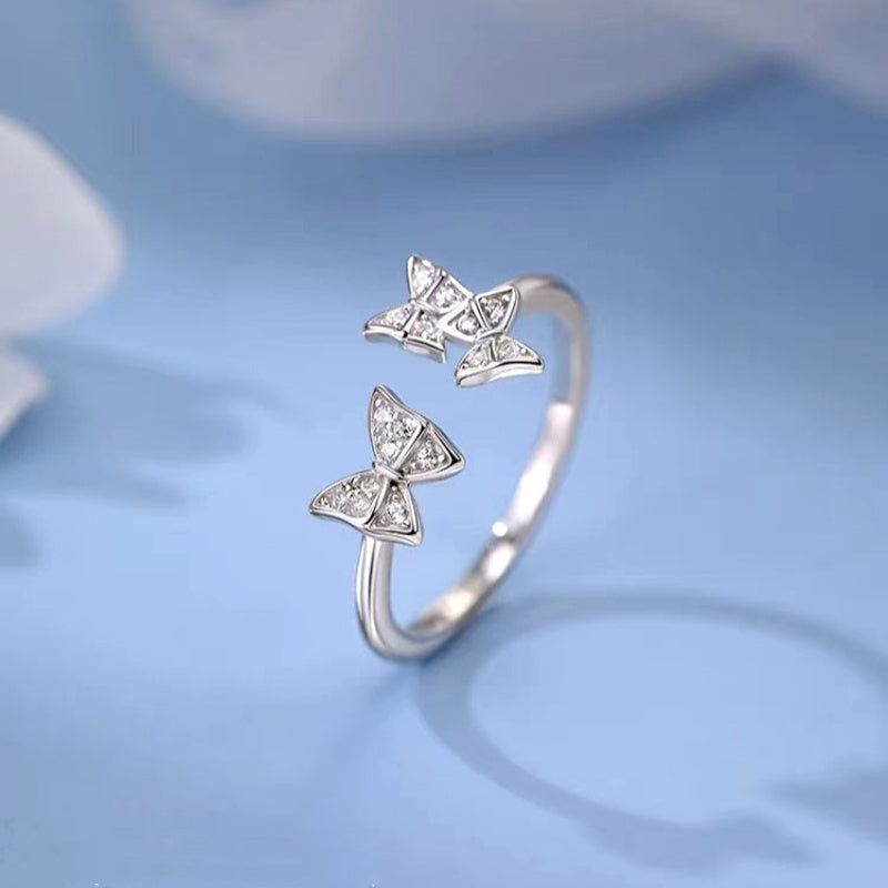 Sterling Silver Adjustable Zircon Butterfly Open RIngs