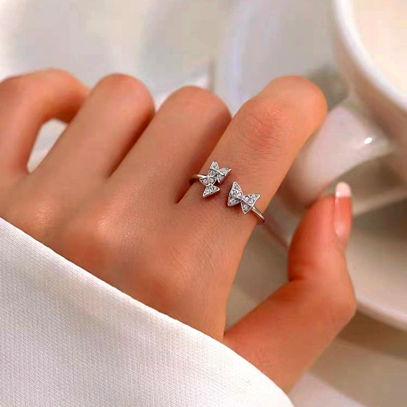 Sterling Silver Adjustable Zircon Butterfly Open RIngs