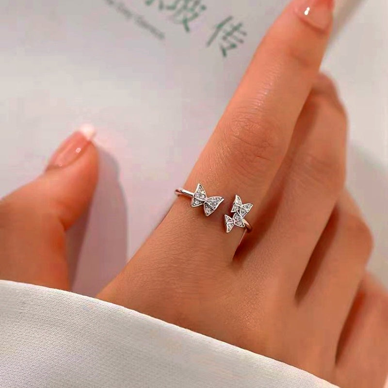 Sterling Silver Adjustable Zircon Butterfly Open RIngs