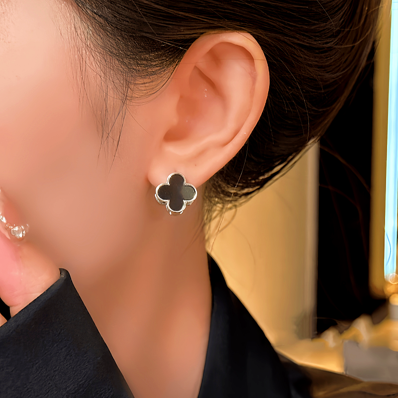 14K Gold-Plated Four-Leaf Clover Double-Sided Earrings