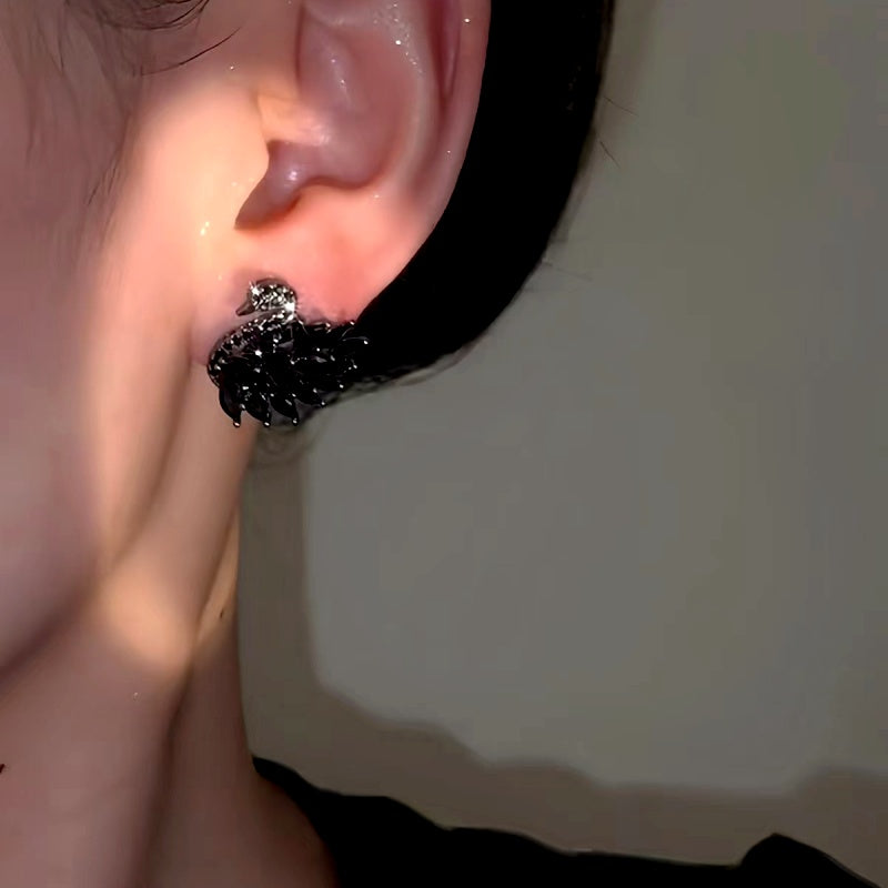 14K Gold-Plated 2024 New Explosive Style Black Swan Stud Earrings