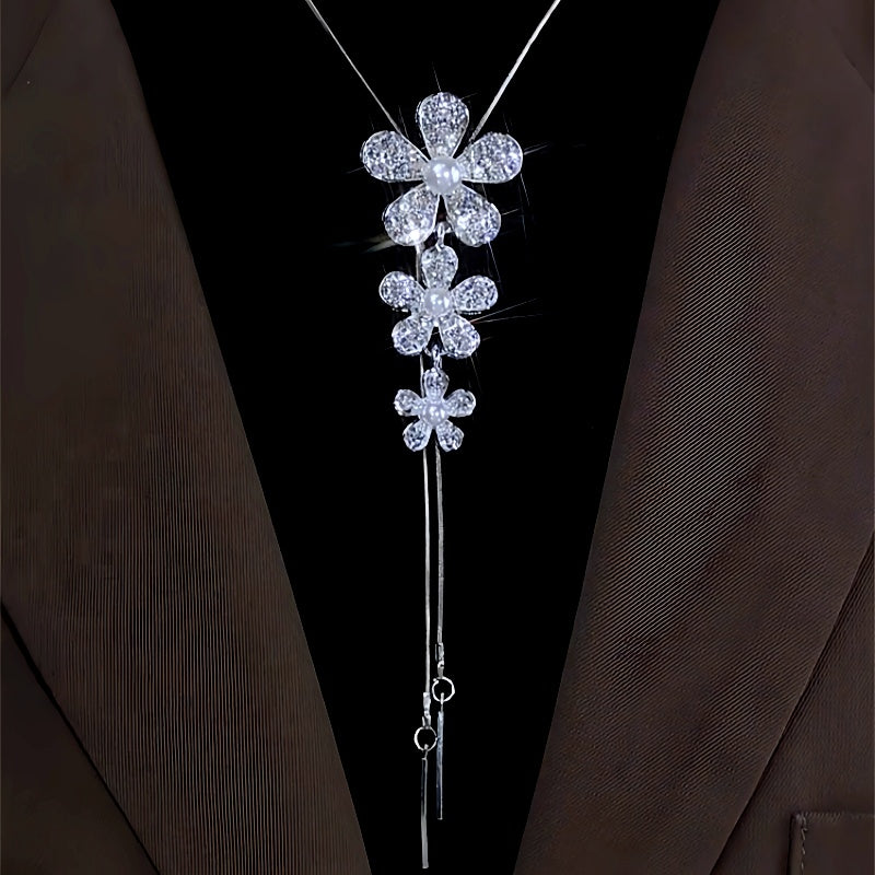 14K Gold-Plated Adjustable Flower Sweater Chain Necklace