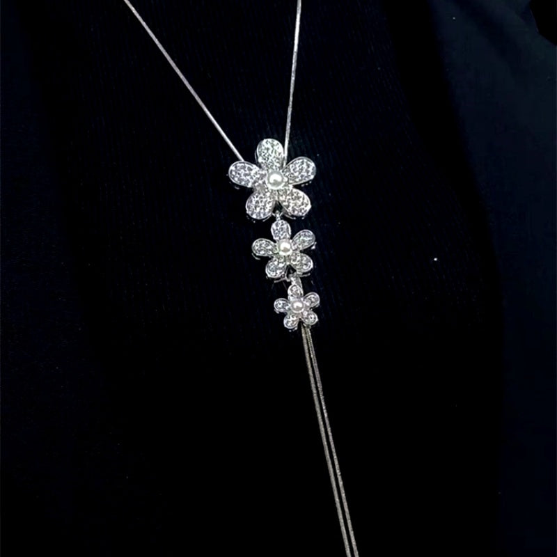 14K Gold-Plated Adjustable Flower Sweater Chain Necklace