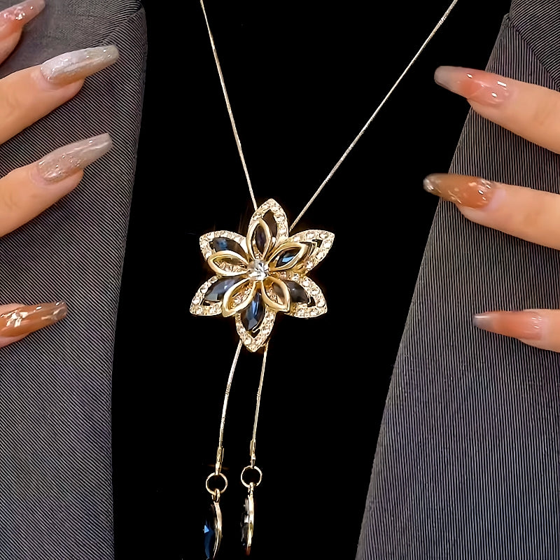 14K Gold-Plated Adjustable Flower Tassel Sweater Chain Necklace