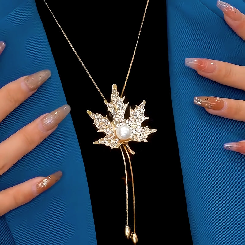 14K Gold-Plated Adjustable Maple Leaf Sweater Chain Necklace