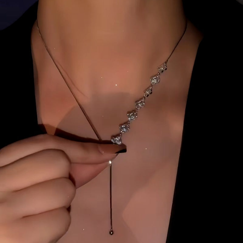 14K Gold-Plated Adjustable Zircon Four-Leaf Necklace