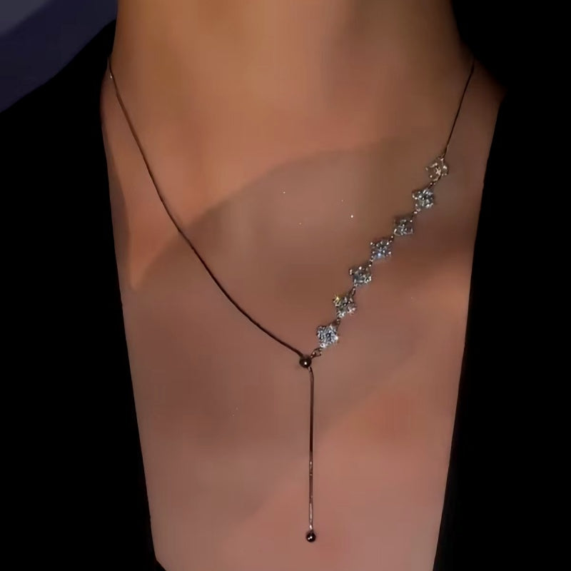 14K Gold-Plated Adjustable Zircon Four-Leaf Necklace