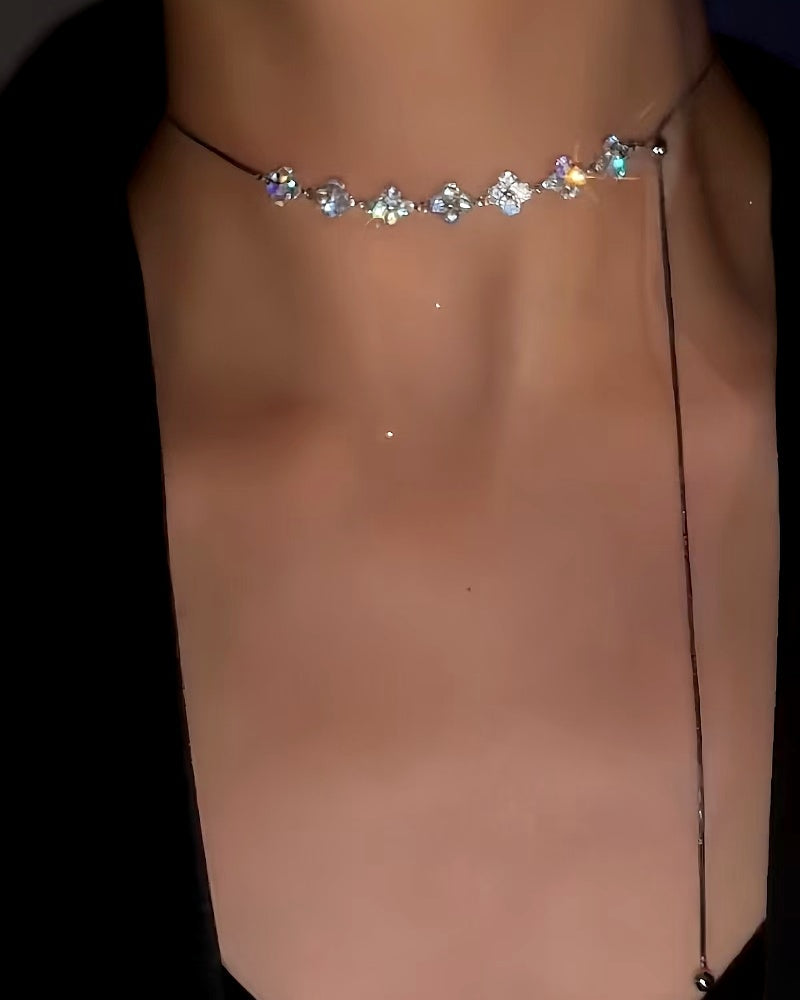 14K Gold-Plated Adjustable Zircon Four-Leaf Necklace