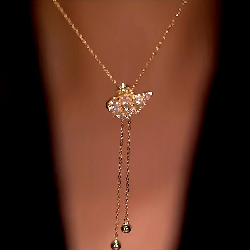 14K Gold-Plated Adjustable Zircon Swan Necklace