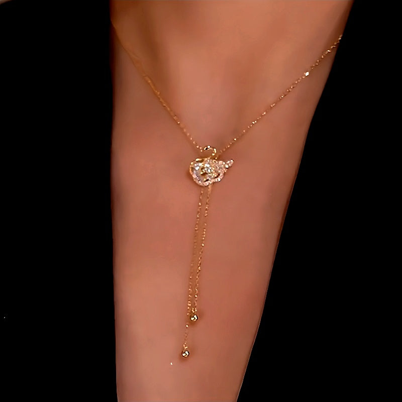 14K Gold-Plated Adjustable Zircon Swan Necklace