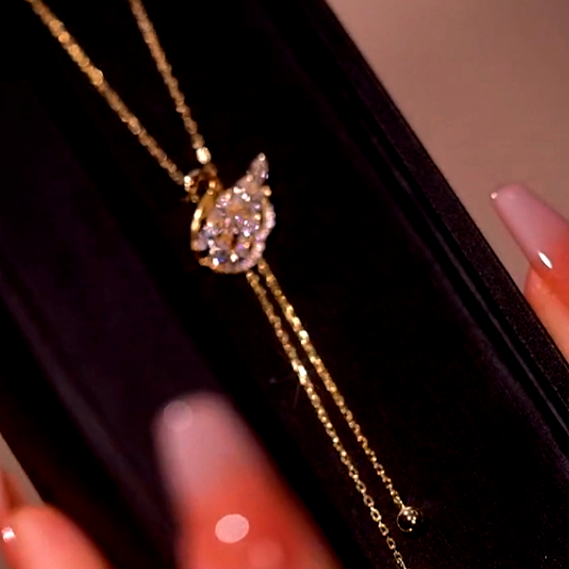 14K Gold-Plated Adjustable Zircon Swan Necklace