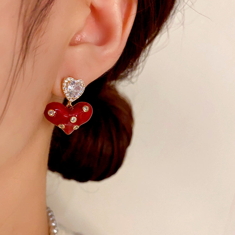 14K Gold-Plated Ankola Red Diamond Heart Earrings