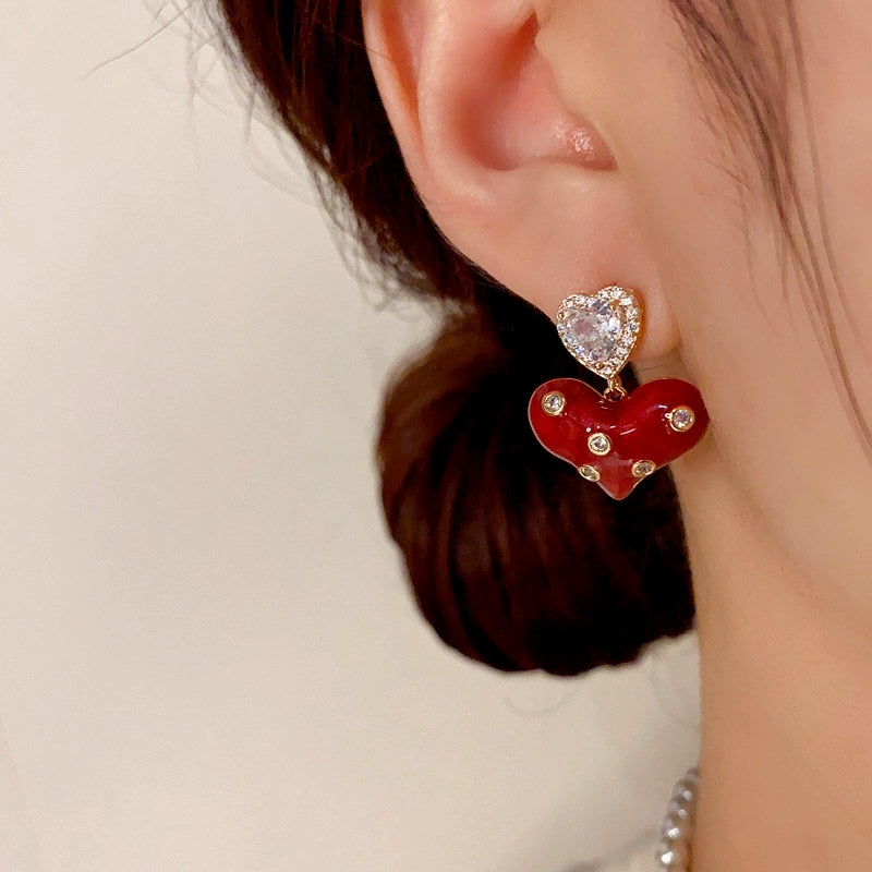 14K Gold-Plated Ankola Red Diamond Heart Earrings