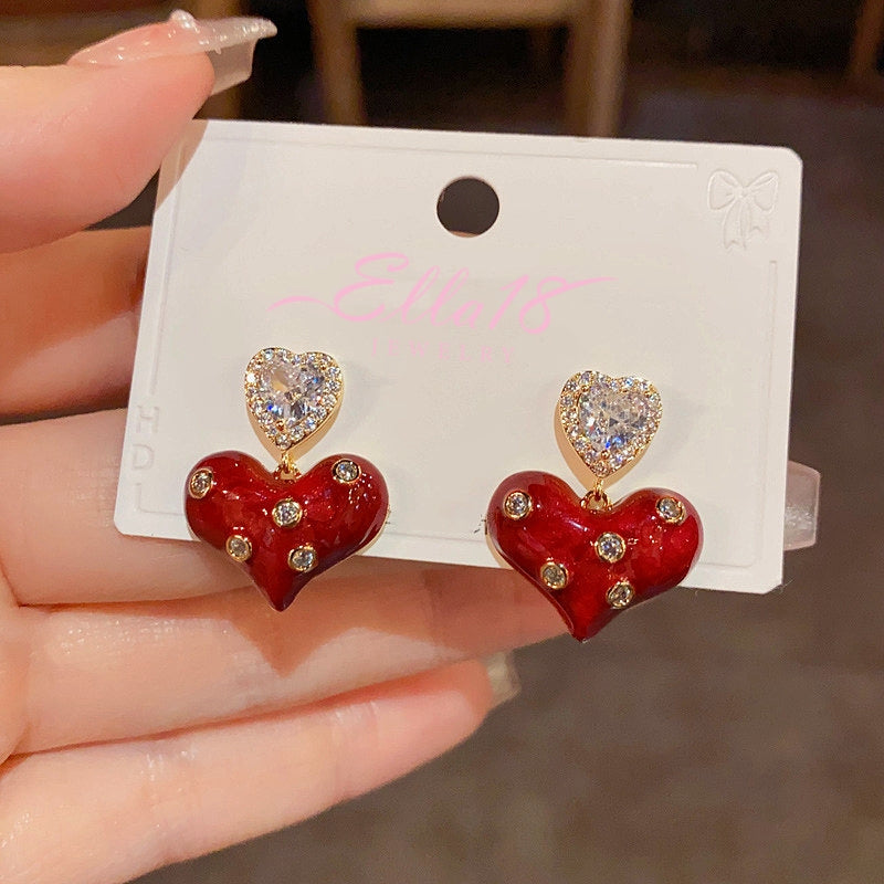 14K Gold-Plated Ankola Red Diamond Heart Earrings