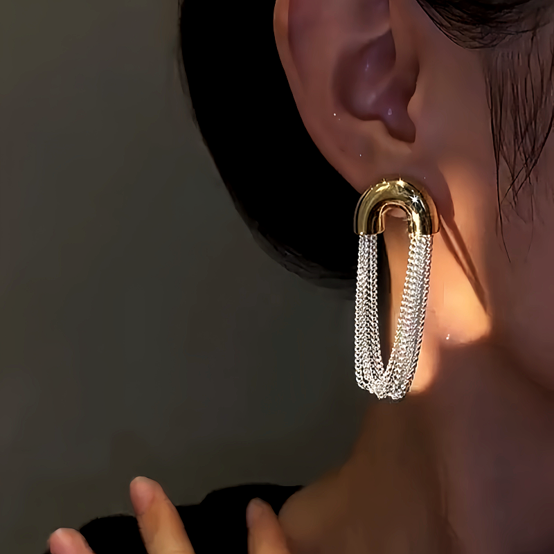 14K Gold-Plated Arc Chain Tassel Earrings