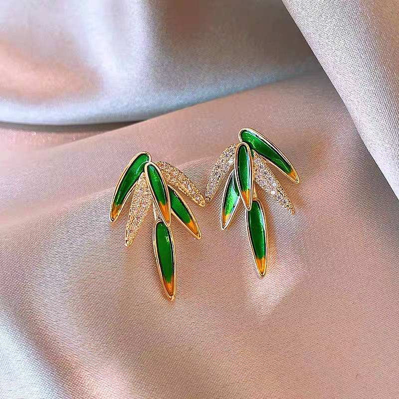 14K Gold-Plated Bamboo Leaf Stud Earrings