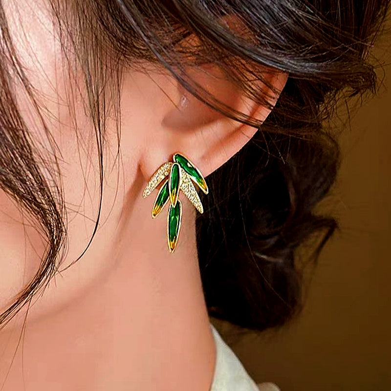 14K Gold-Plated Bamboo Leaf Stud Earrings