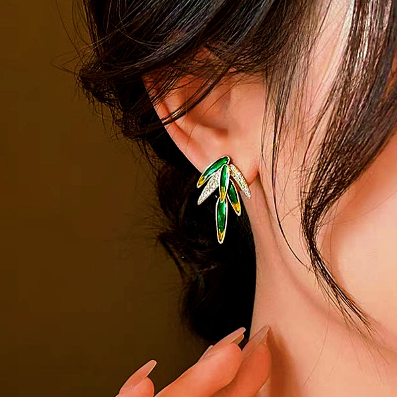 14K Gold-Plated Bamboo Leaf Stud Earrings