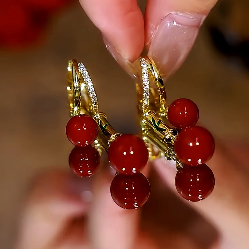 14K Gold-Plated Bamboo Red Pearl Earrings