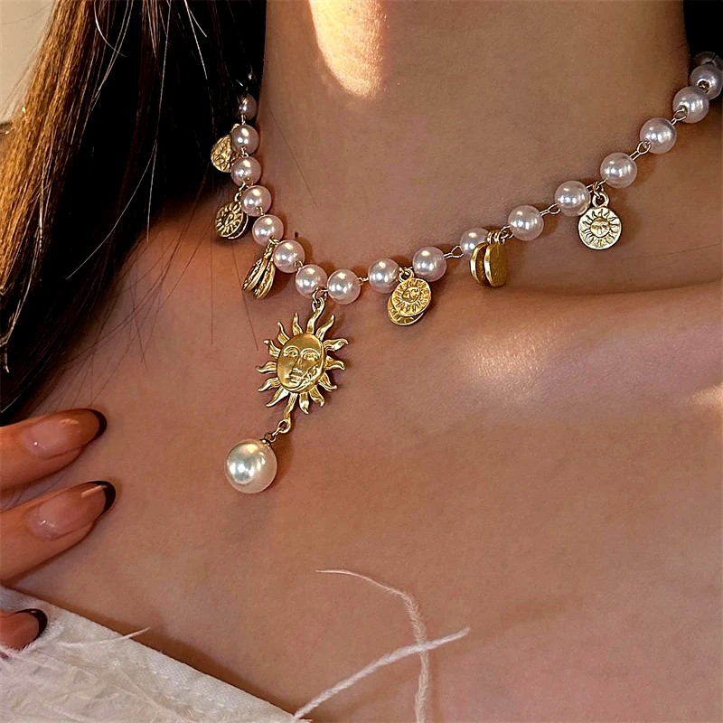 14K Gold-Plated Beaded Sunflower Personality Necklace