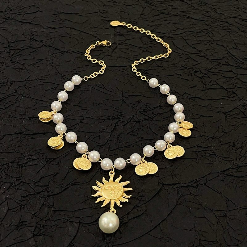 14K Gold-Plated Beaded Sunflower Personality Necklace