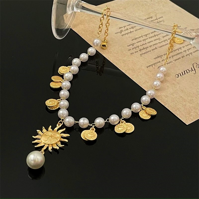 14K Gold-Plated Beaded Sunflower Personality Necklace