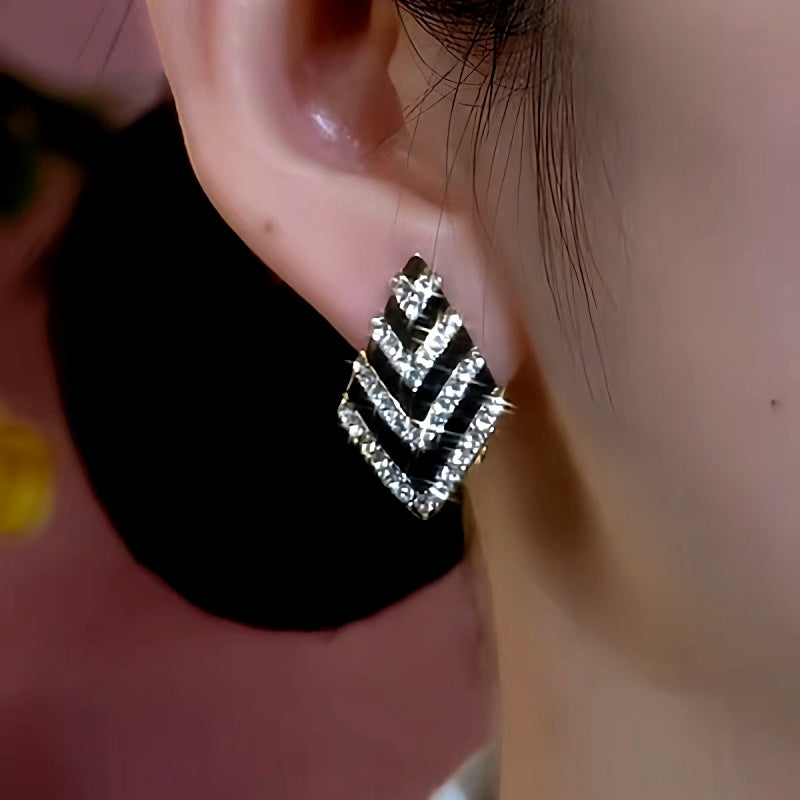 14K Gold-Plated Black And White Diamond Earrings