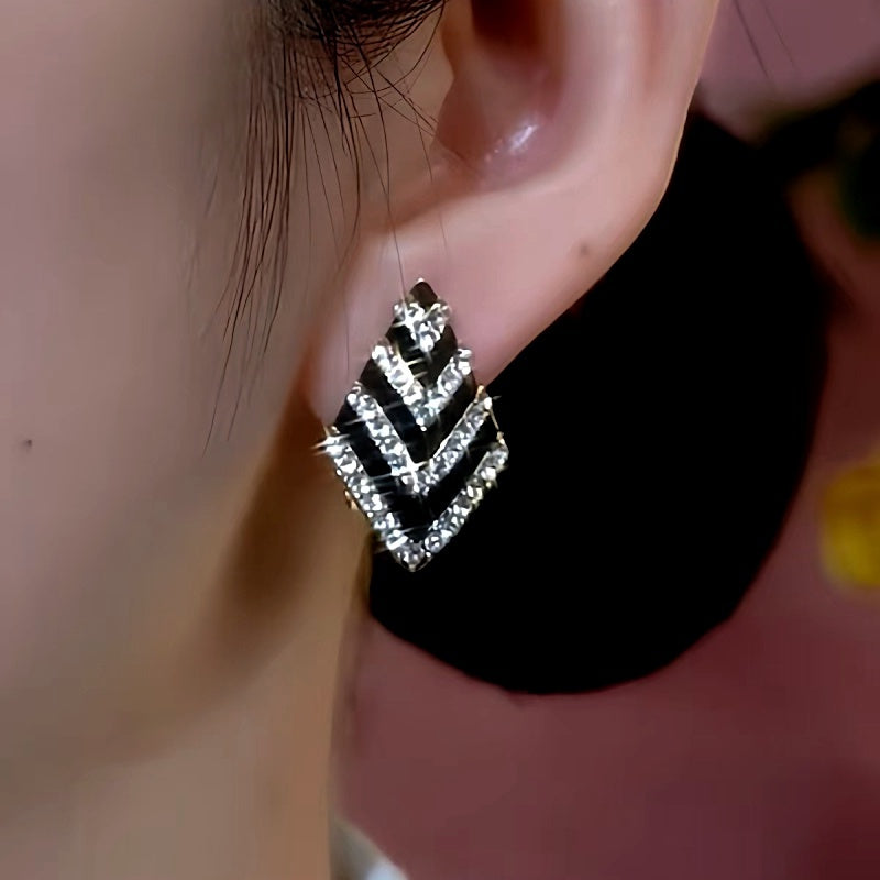 14K Gold-Plated Black And White Diamond Earrings