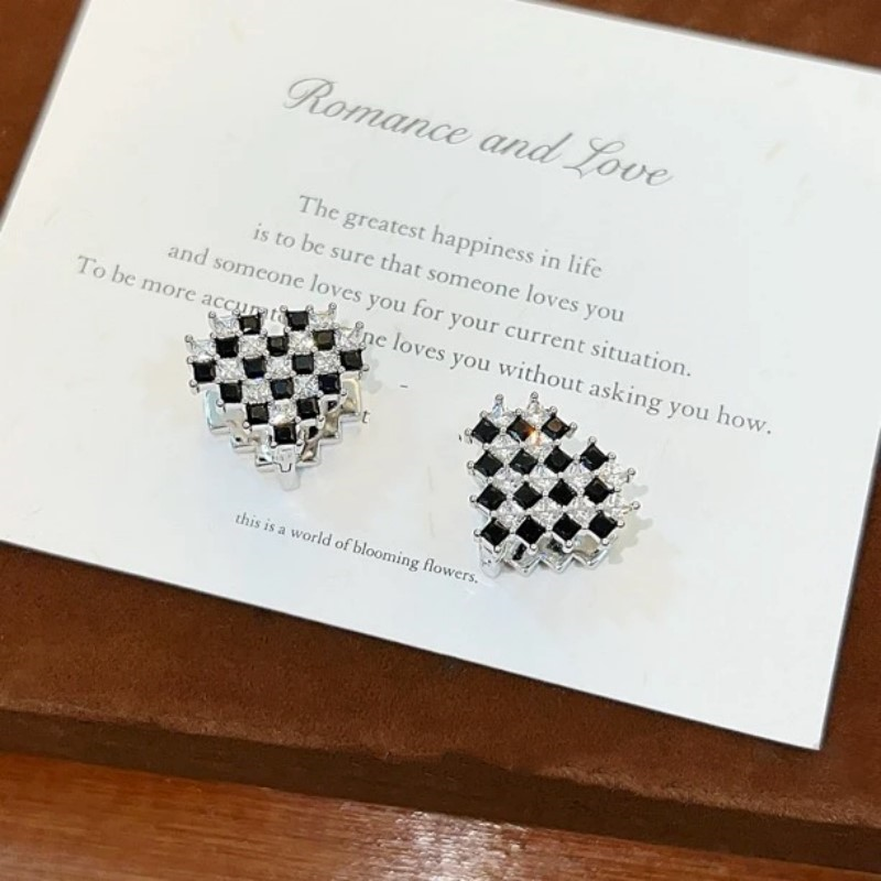 14K Gold-Plated Black And White Diamond Heart Earrings