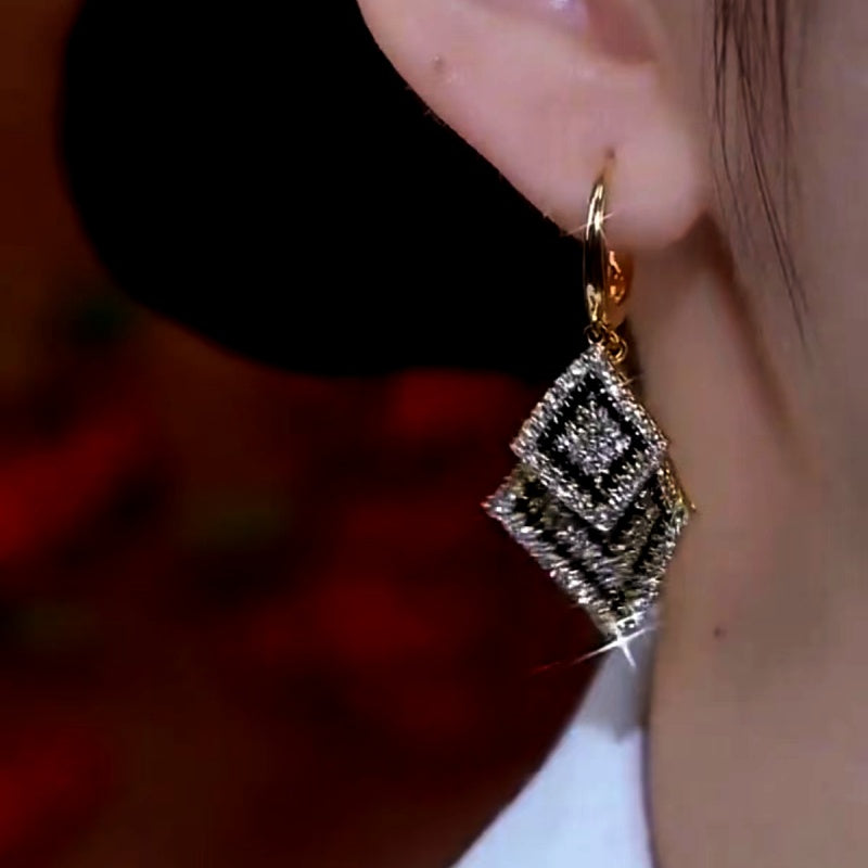 14K Gold-Plated Black And White Diamond Tassel Earrings