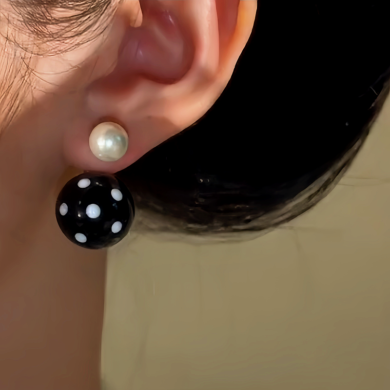 14K Gold-Plated Black And White Polka Dot Pearl Earrings