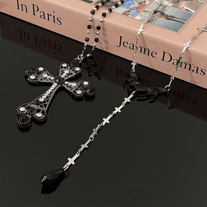 14K Gold-Plated Black Cross Necklaces