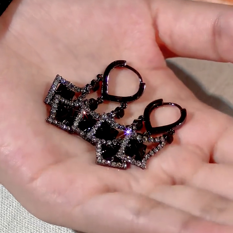 14K Gold-Plated Black Crystal Tassel Earrings