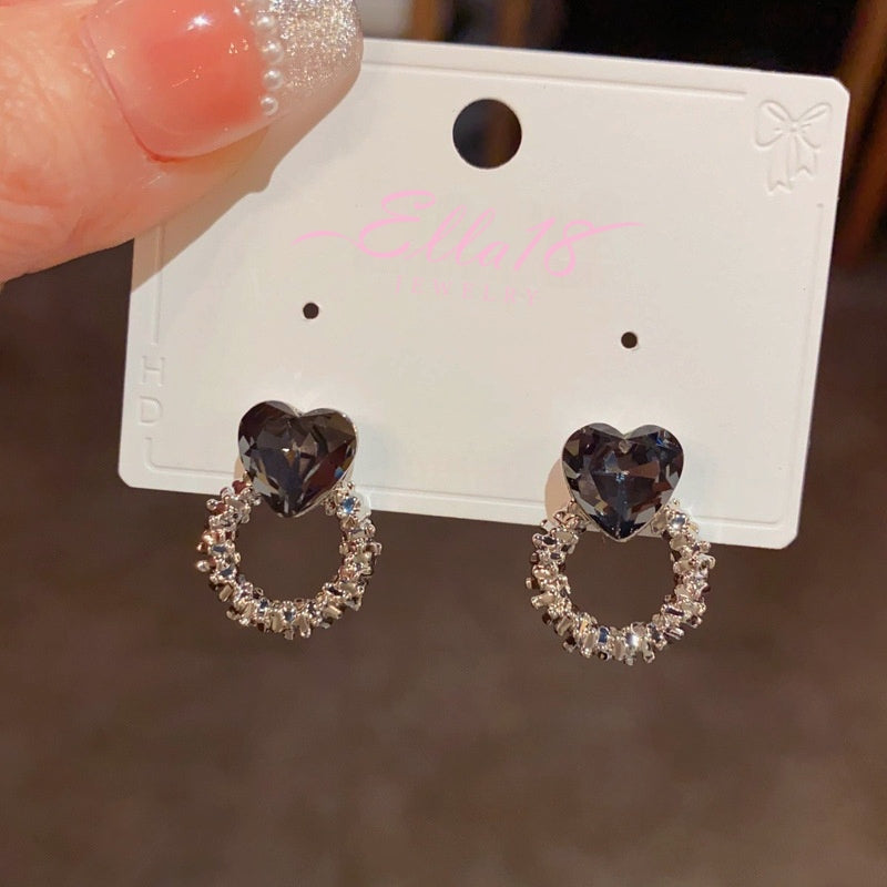 14K Gold-Plated Black Diamond Heart Hoop Earrings