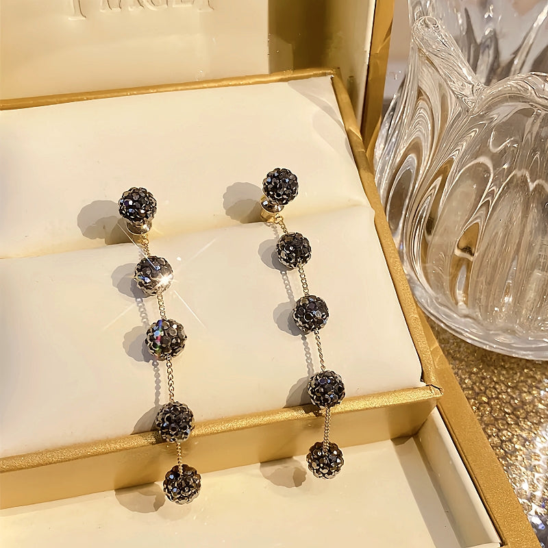 14K Gold-Plated Black Diamond Long Tassel Earrings