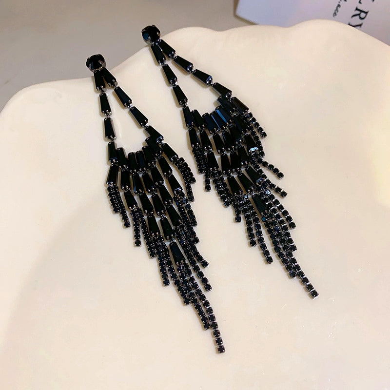 14K Gold-Plated Black Diamond Tassel Earrings